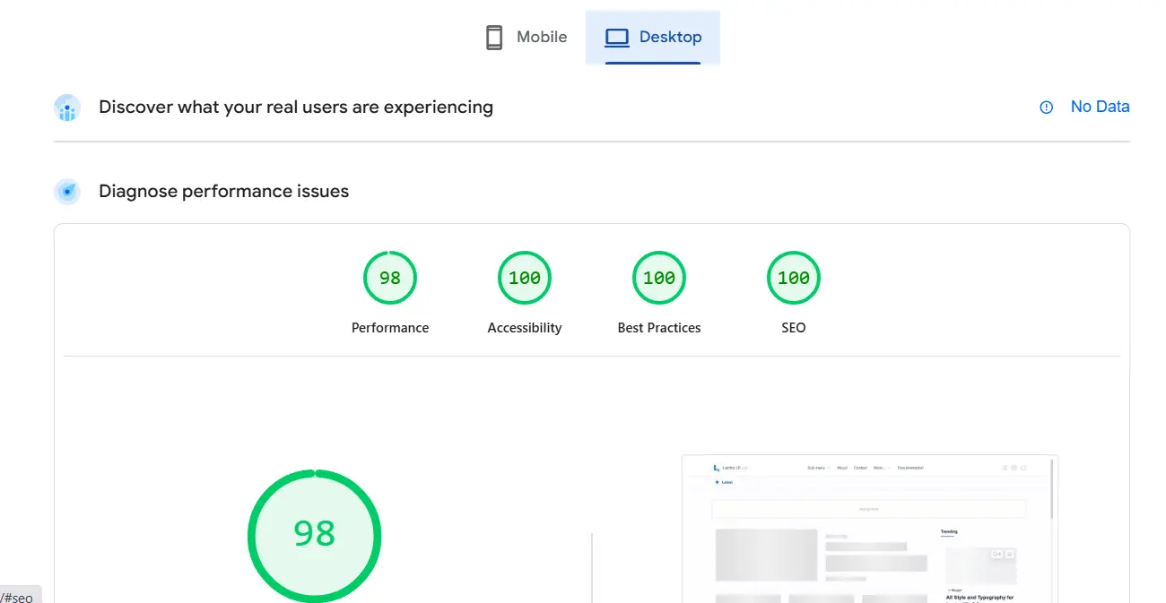 Pagespeed desktop